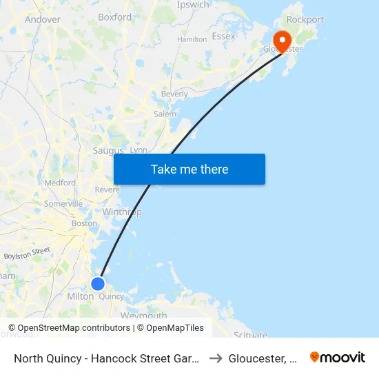 North Quincy - Hancock Street Garage to Gloucester, MA map