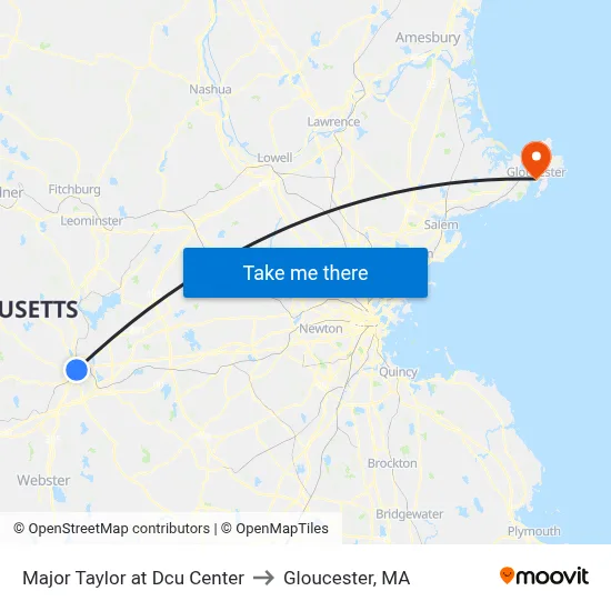 Major Taylor at Dcu Center to Gloucester, MA map