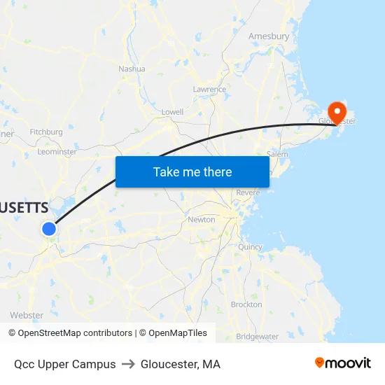 Qcc Upper Campus to Gloucester, MA map