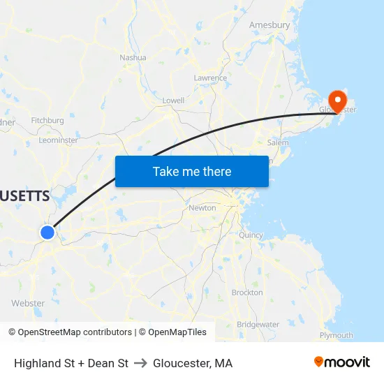 Highland St + Dean St to Gloucester, MA map