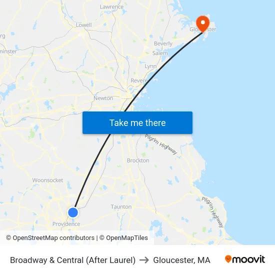 Broadway & Central (After Laurel) to Gloucester, MA map