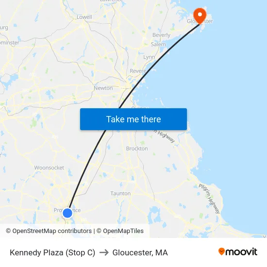 Kennedy Plaza (Stop C) to Gloucester, MA map