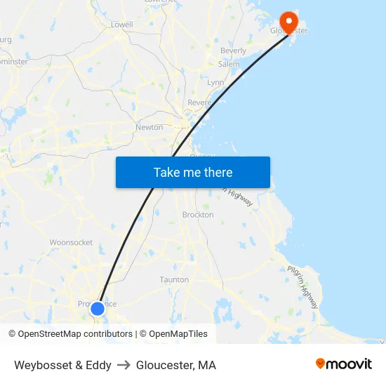 Weybosset & Eddy to Gloucester, MA map