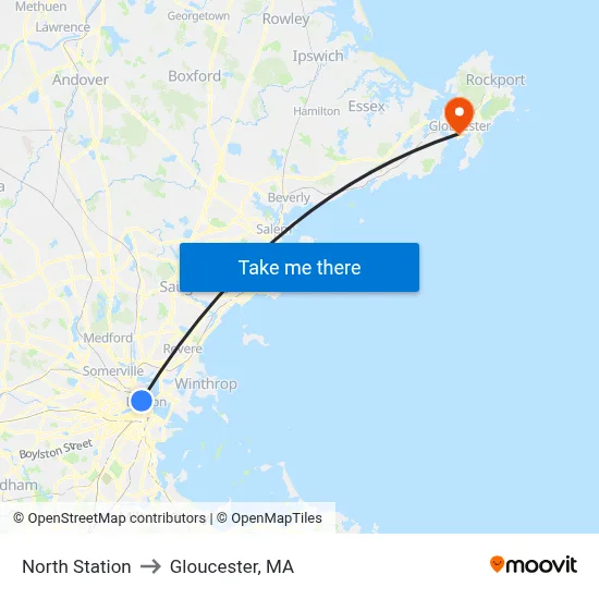 North Station to Gloucester, MA map