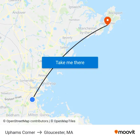 Uphams Corner to Gloucester, MA map