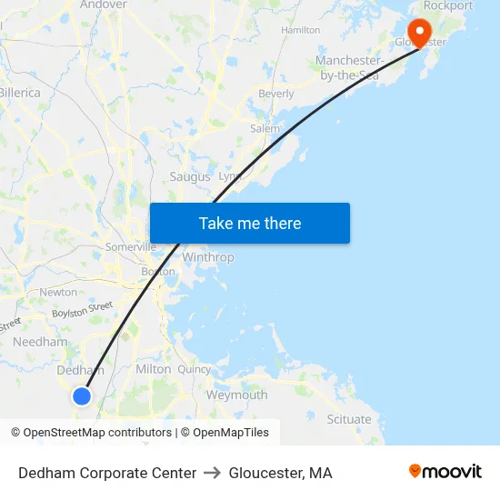 Dedham Corporate Center to Gloucester, MA map