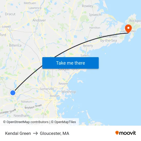 Kendal Green to Gloucester, MA map