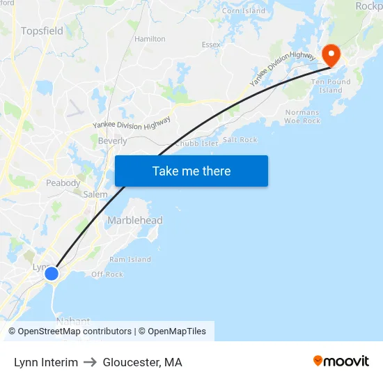 Lynn Interim to Gloucester, MA map