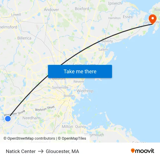 Natick Center to Gloucester, MA map