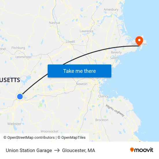 Union Station Garage to Gloucester, MA map
