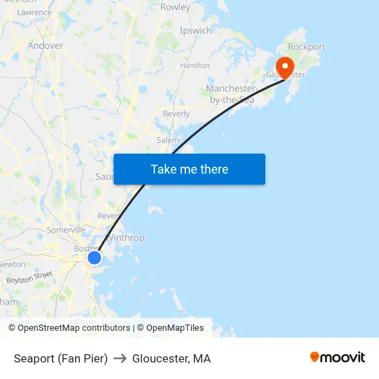 Seaport (Fan Pier) to Gloucester, MA map