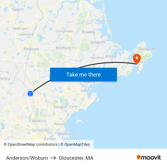 Anderson/Woburn to Gloucester, MA map