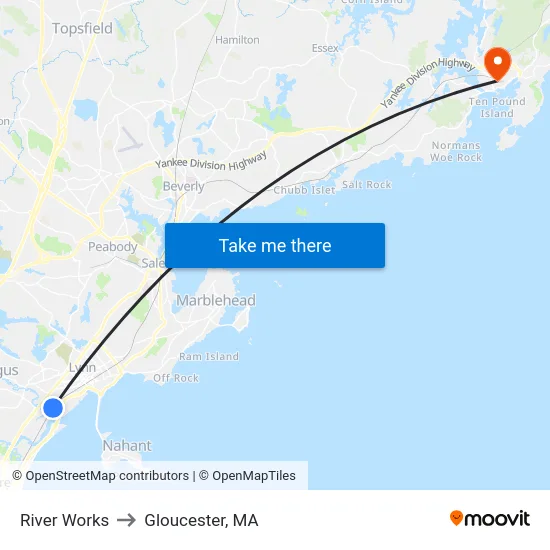 River Works to Gloucester, MA map