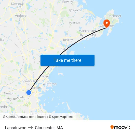 Lansdowne to Gloucester, MA map