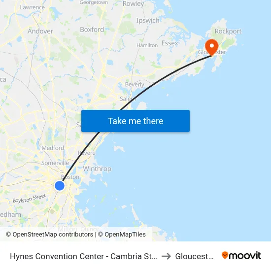 Hynes Convention Center - Cambria St @ Boylston St to Gloucester, MA map