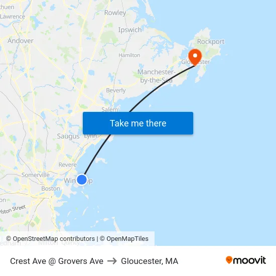Crest Ave @ Grovers Ave to Gloucester, MA map