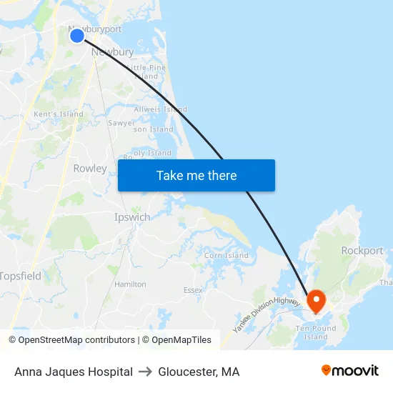 Anna Jaques Hospital to Gloucester, MA map