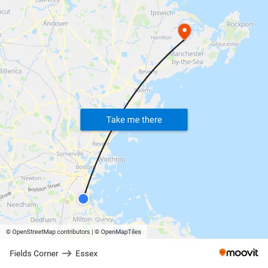 Fields Corner to Essex map