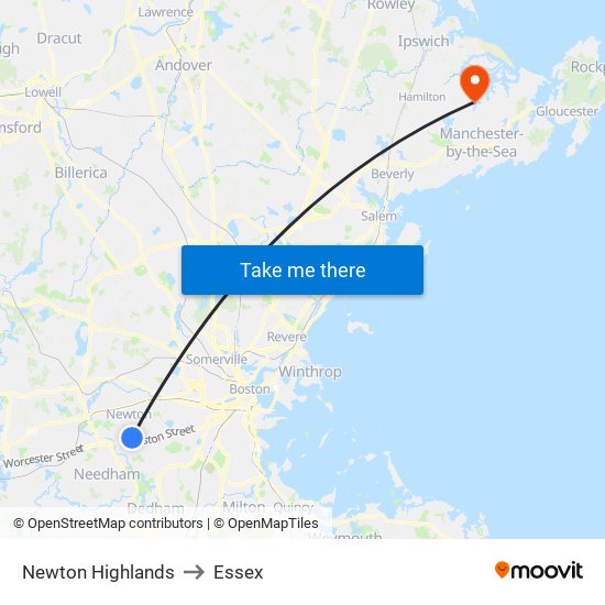 Newton Highlands to Essex map