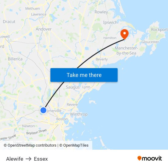 Alewife to Essex map