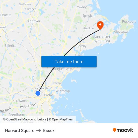 Harvard Square to Essex map