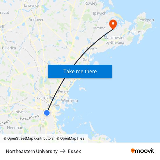 Northeastern University to Essex map