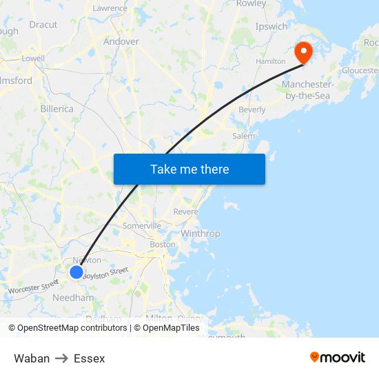 Waban to Essex map