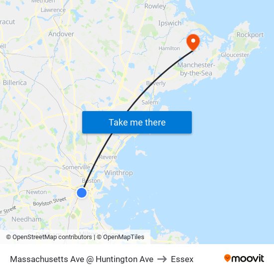 Massachusetts Ave @ Huntington Ave to Essex map