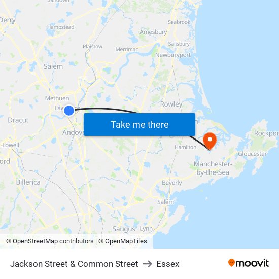 Jackson Street & Common Street to Essex map