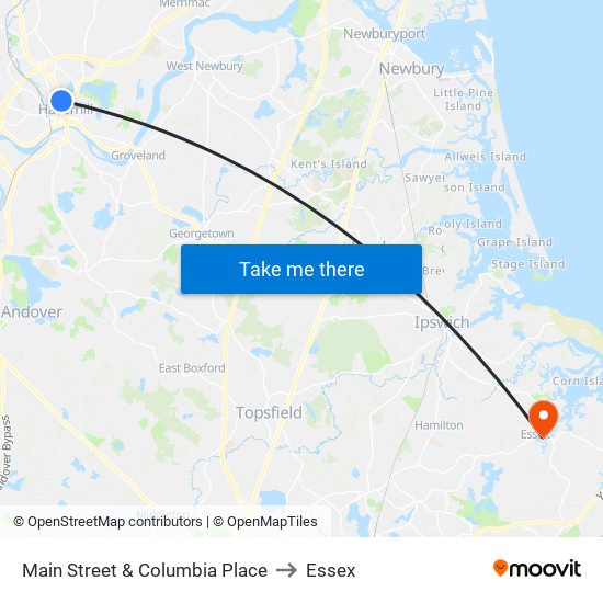 Main Street & Columbia Place to Essex map