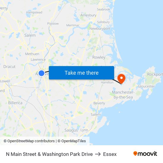 N Main Street & Washington Park Drive to Essex map