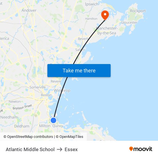 Atlantic Middle School to Essex map