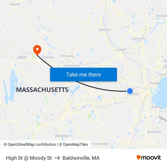 High St @ Moody St to Baldwinville, MA map