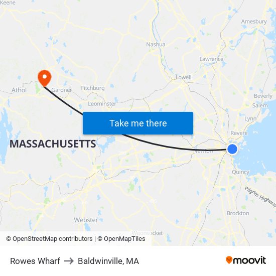 Rowes Wharf to Baldwinville, MA map