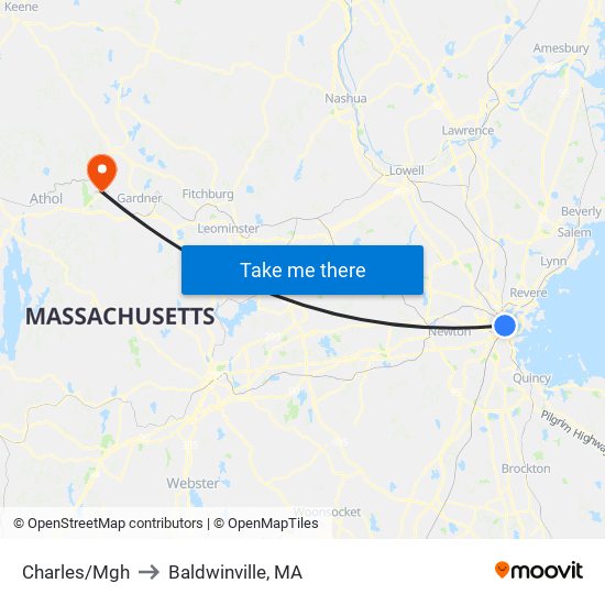 Charles/Mgh to Baldwinville, MA map