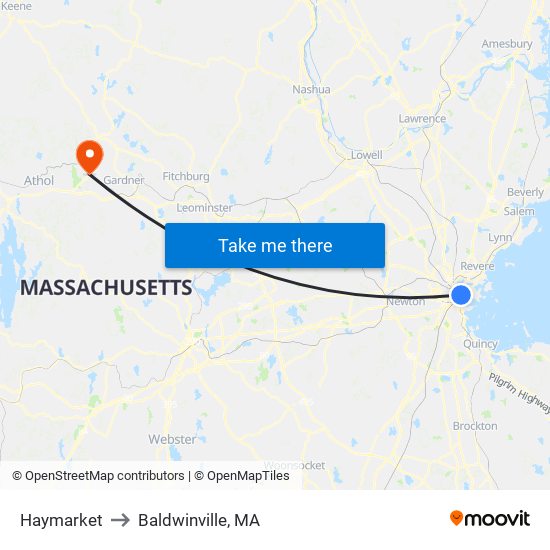 Haymarket to Baldwinville, MA map