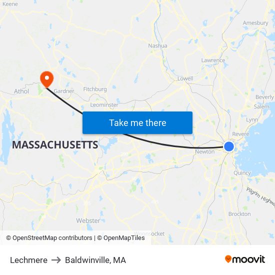 Lechmere to Baldwinville, MA map