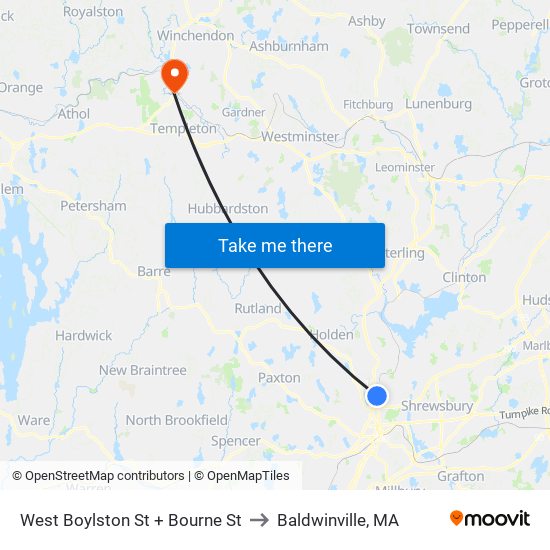 West Boylston St + Bourne St to Baldwinville, MA map