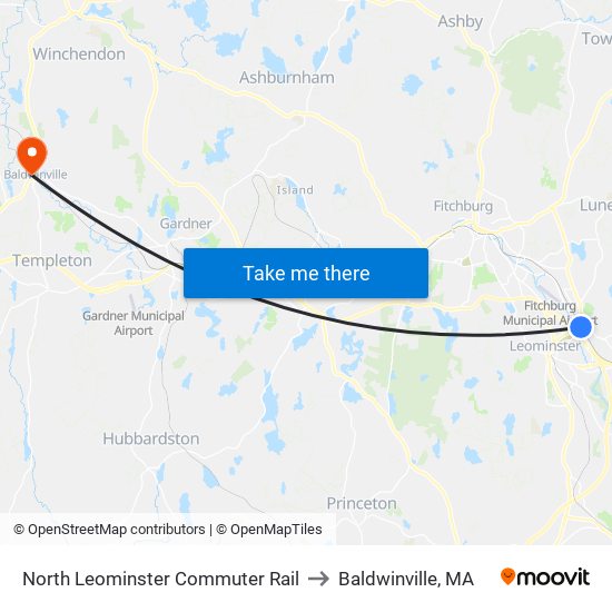 North Leominster Commuter Rail to Baldwinville, MA map