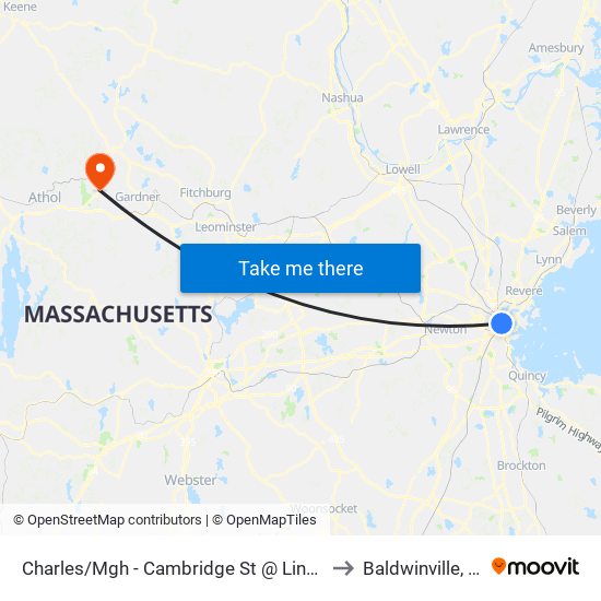 Charles/Mgh - Cambridge St @ Lindall Pl to Baldwinville, MA map