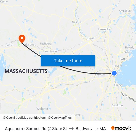 Aquarium - Surface Rd @ State St to Baldwinville, MA map