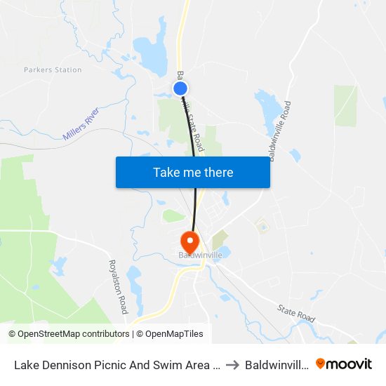 Lake Dennison Picnic And Swim Area (Northbound) to Baldwinville, MA map