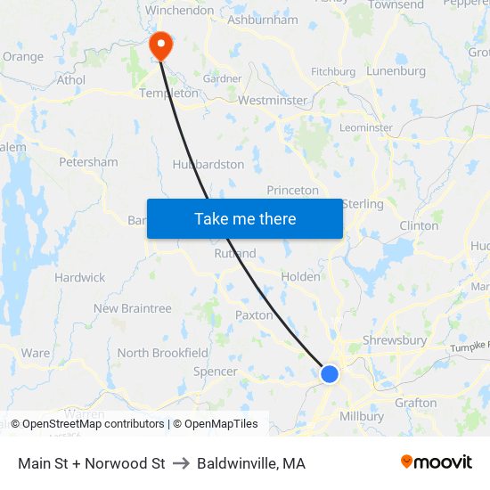 Main St + Norwood St to Baldwinville, MA map