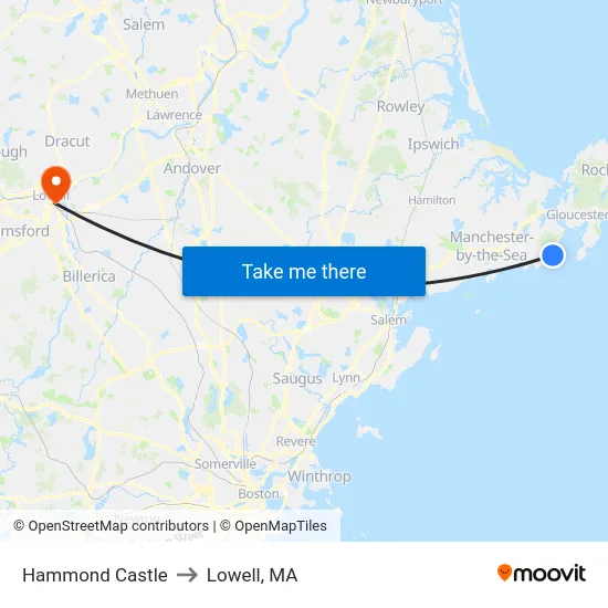 Hammond Castle to Lowell, MA map
