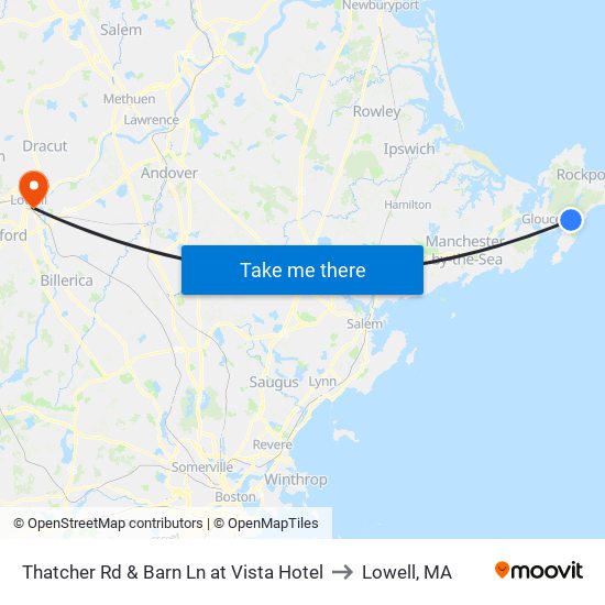 Thatcher Rd & Barn Ln at Vista Hotel to Lowell, MA map