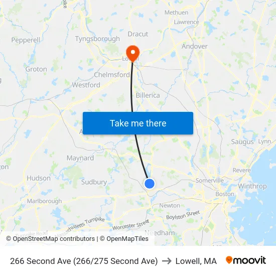 266 Second Ave (266/275 Second Ave) to Lowell, MA map
