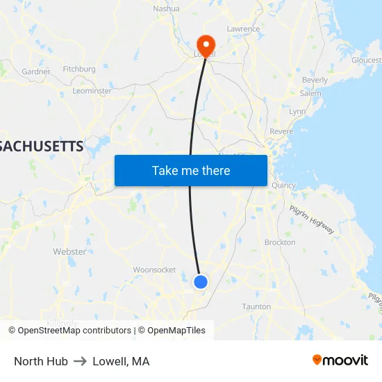 North Hub to Lowell, MA map