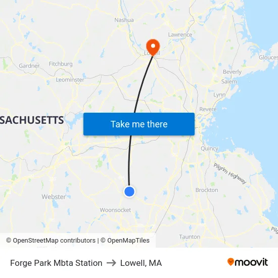 Forge Park Mbta Station to Lowell, MA map