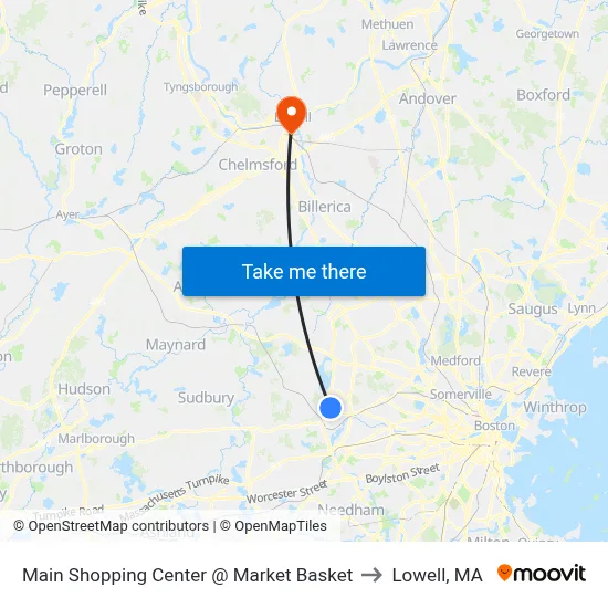 Main Shopping Center @ Market Basket to Lowell, MA map