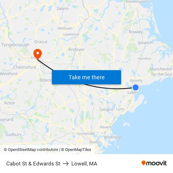 Cabot St & Edwards St to Lowell, MA map